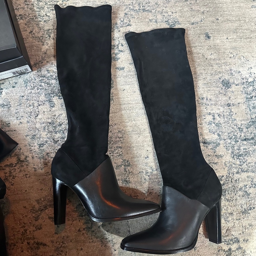 Rachel Zoe Black Suede Leather Pointed Toe Over‎ the Knee Boots Womens Size 9.5